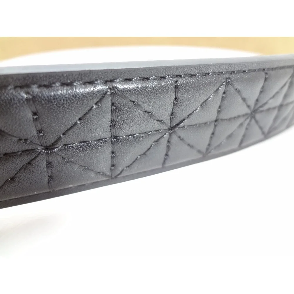 NWT Michael Kors Womens‎ Black Quilted Leather Belt Gold Buckle Large
